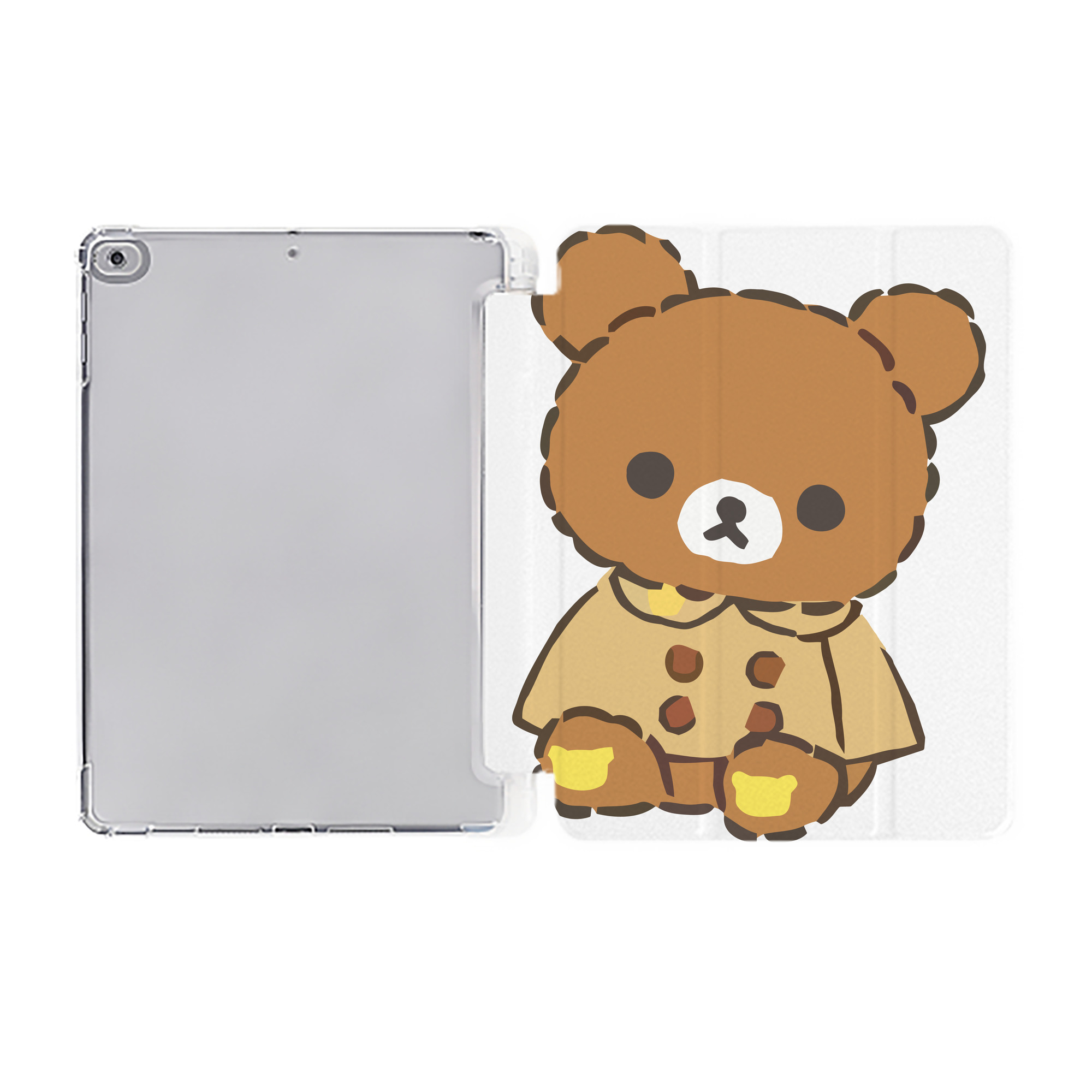 （画像用） リラックマ リラックマ キイロイトリ Rilakkuma Korilakkuma Kiiroitori IPad ケース ペン収納付き 三つ折りスタンド PUレザー×シリコン 対応機種9.5/10.5/10.9インチ
